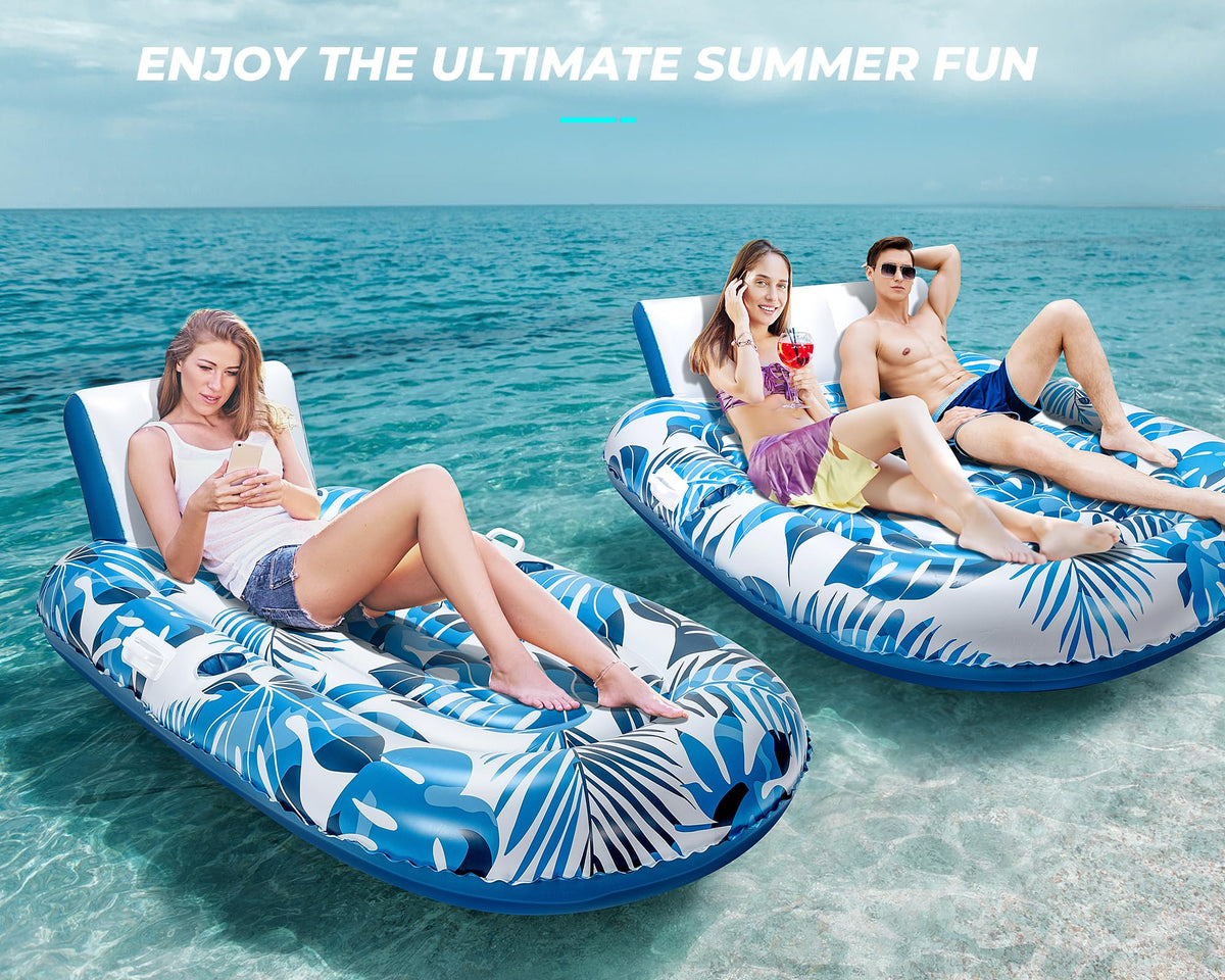 Inflatable Pool Lounger with Cupholder Backrest F88748