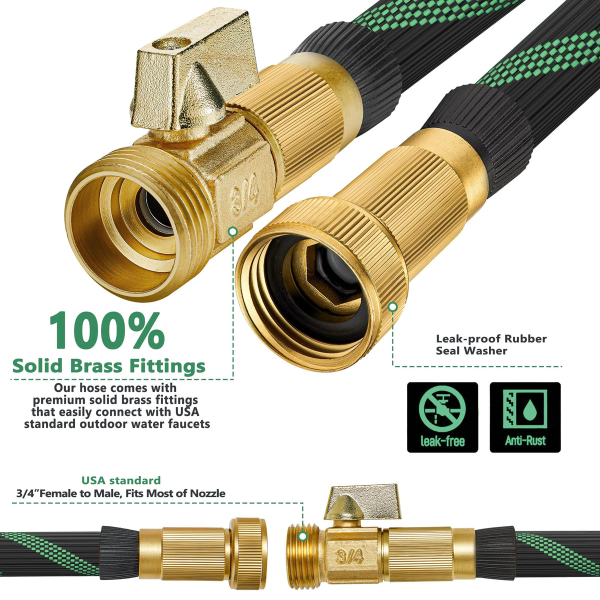 100FT Lightweight Garden Hose with 10-Pattern Nozzle E254