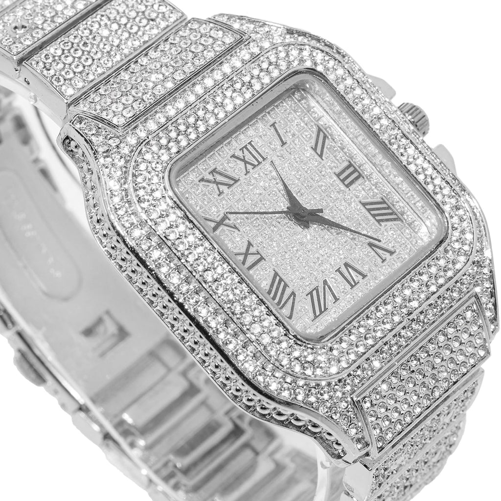 Men's Watch 18K Gold Platinum Plated 40MM Square Dial Diamond Wristband N30267