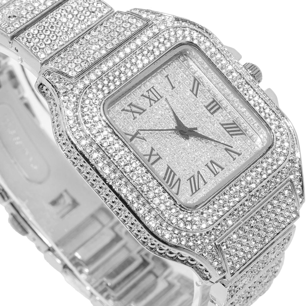 Men's Watch 18K Gold Platinum Plated 40MM Square Dial Diamond Wristband N30267