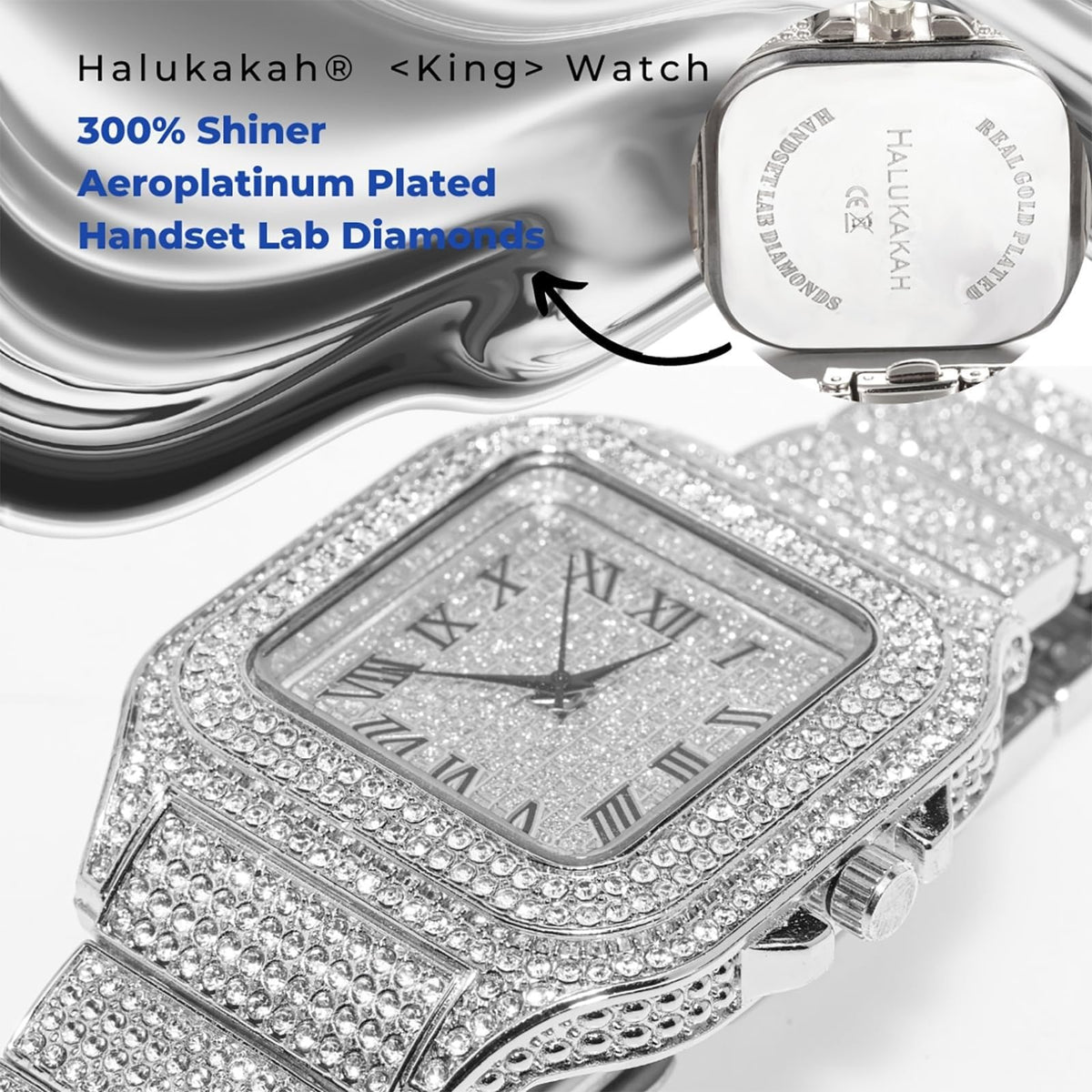 Men's Watch 18K Gold Platinum Plated 40MM Square Dial Diamond Wristband N30267