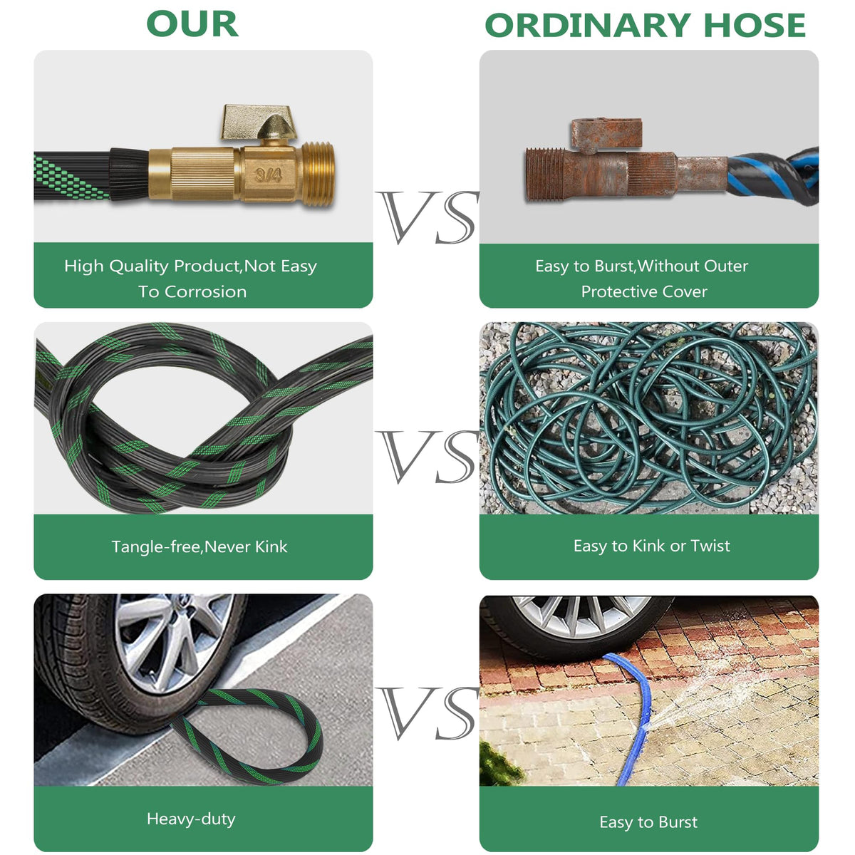 100FT Lightweight Garden Hose with 10-Pattern Nozzle E254
