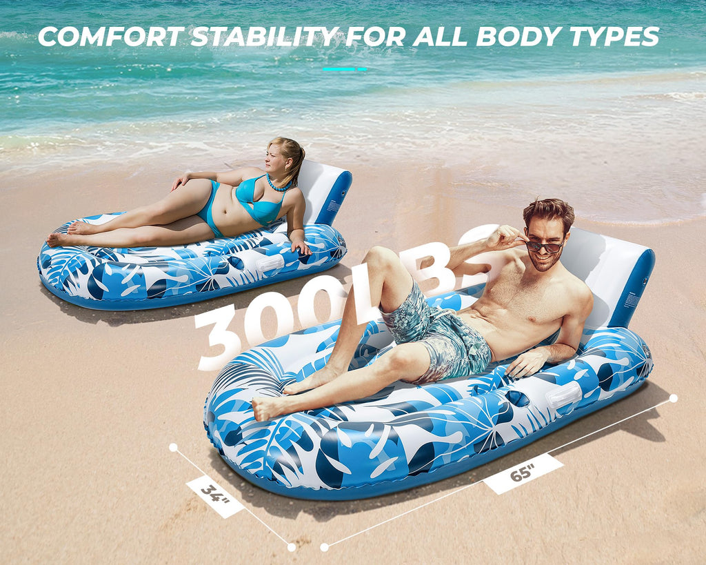 Inflatable Pool Lounger with Cupholder Backrest F88748