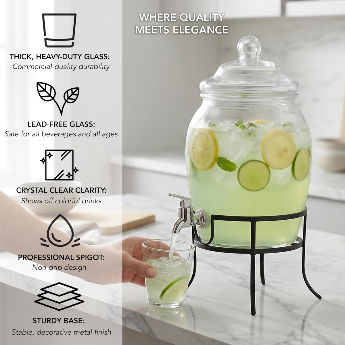 Glass Beverage Dispenser with Metal Stand 2 Gal N7259