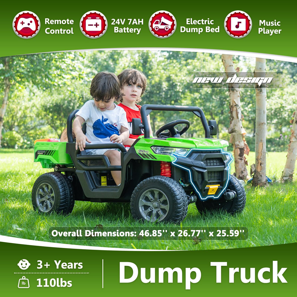 24V 2 Seater Electric Car with Dump Bed L401