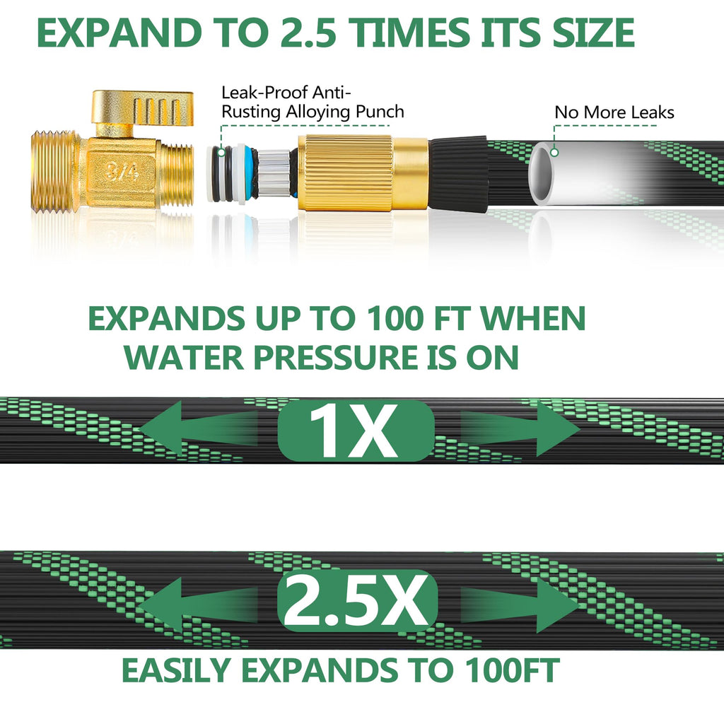 100FT Lightweight Garden Hose with 10-Pattern Nozzle E254