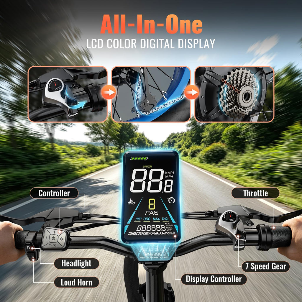 Foldable Electric Bike 1500W 52V 20Ah 20" Fat Tire Full Suspension P2238