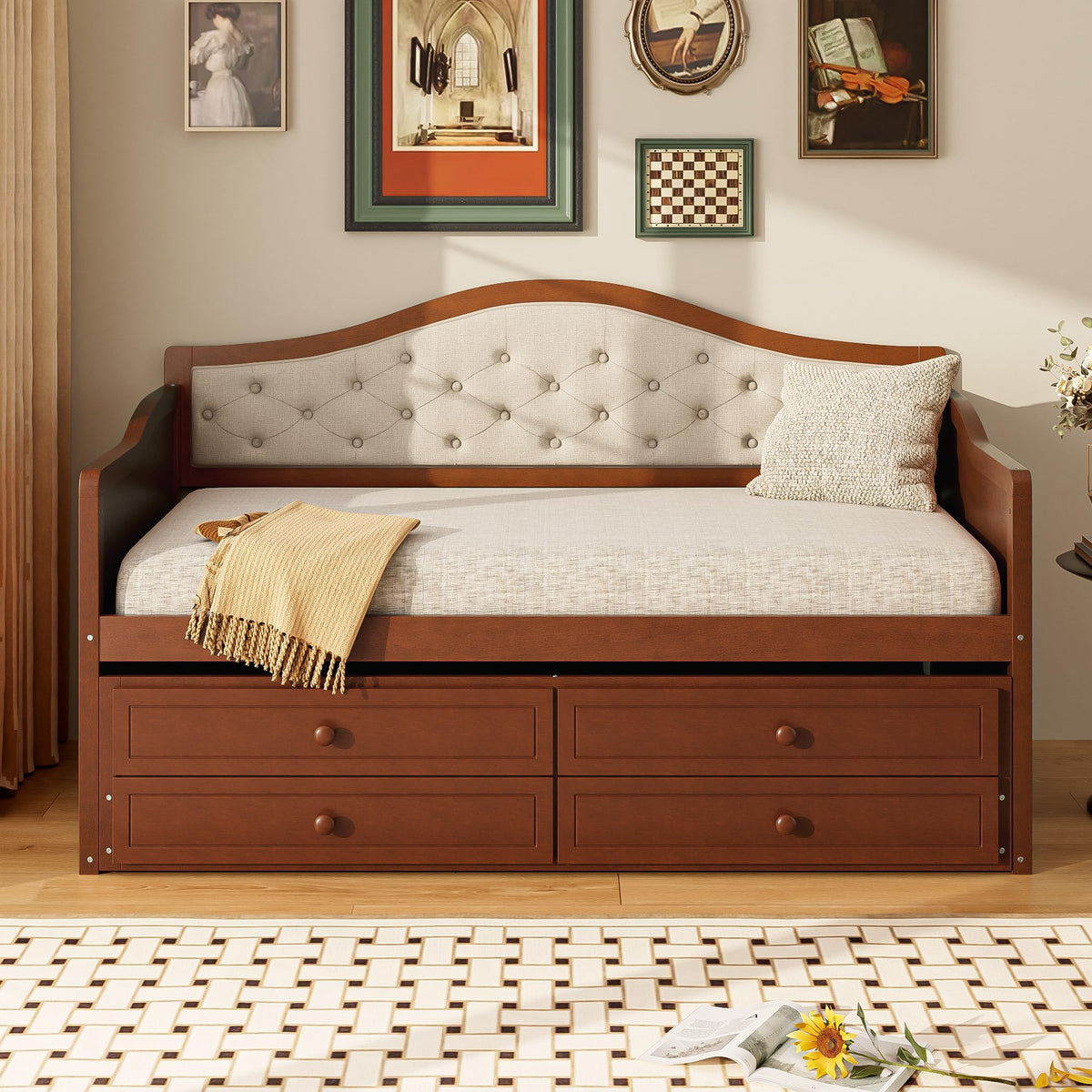 Twin Size Wooden Daybed with Trundle & Storage Drawers U19792