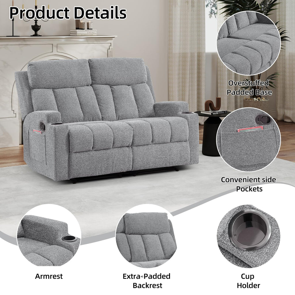 Soft Fabric 2 Seat Recliner Sofa with Cup Holders A239