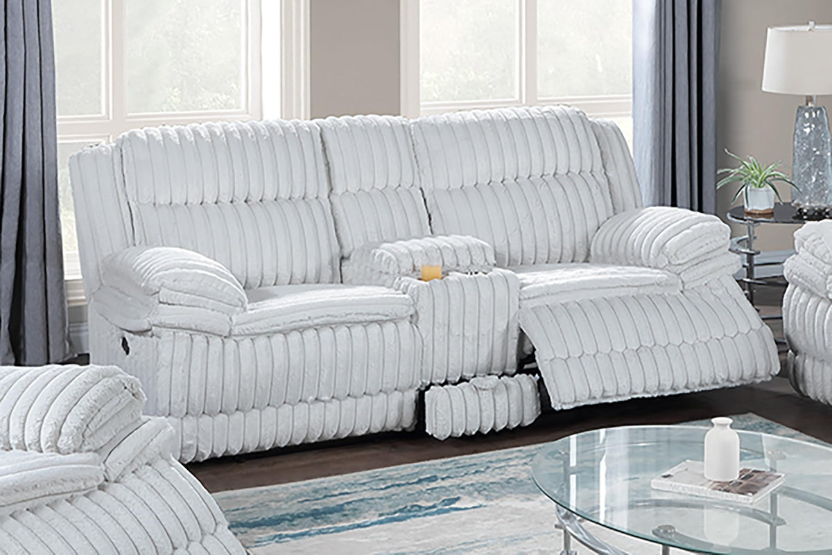 Light Gray Corduroy Loveseat Recliner with Console Drawer X324