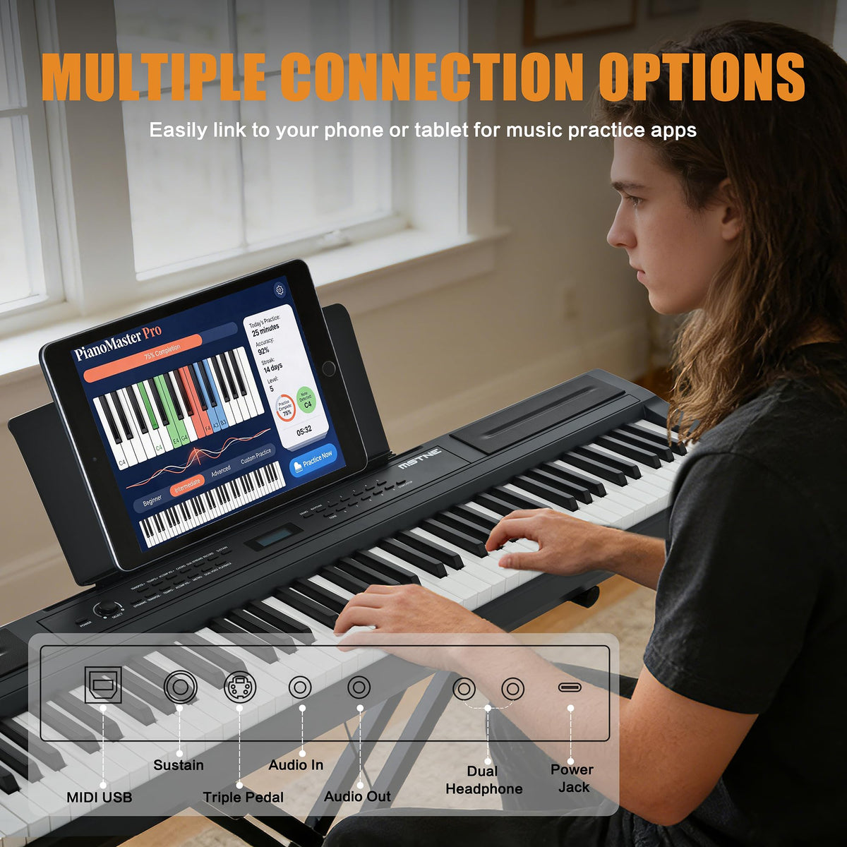 88 Key Weighted Hammer Action Digital Piano with Stand and 3 Pedal Unit M458