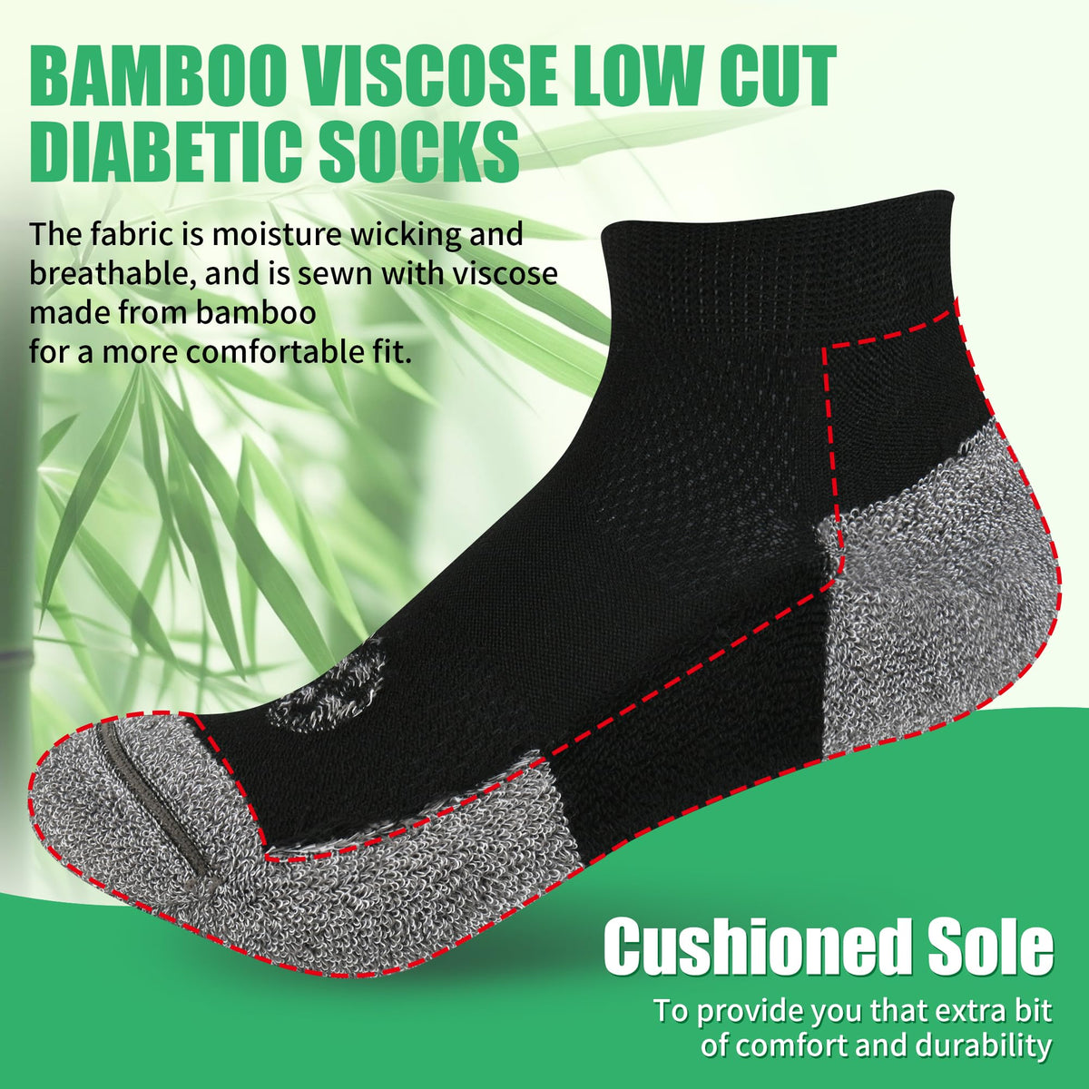 6 Pairs Low Cut Diabetic Socks T501436