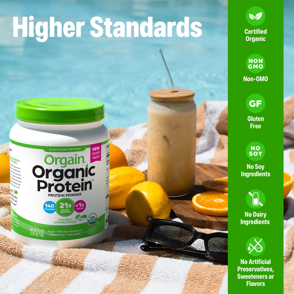Organic Vegan Protein Powder, Natural Unsweetened, 1.59 lb T4749