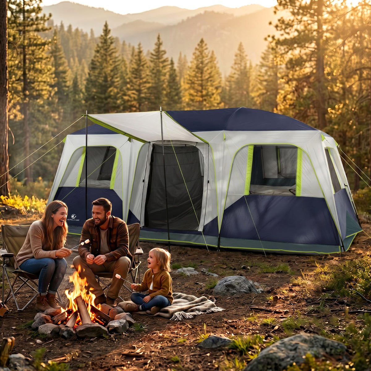 12 Person 3 Room Camping Tent with Rainfly M386
