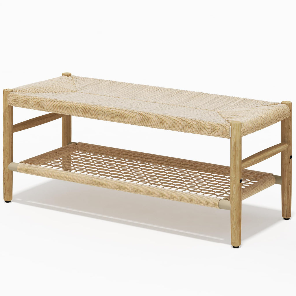 Indoor Entryway Bench with Storage Rack and Rubber Wood Legs D28794