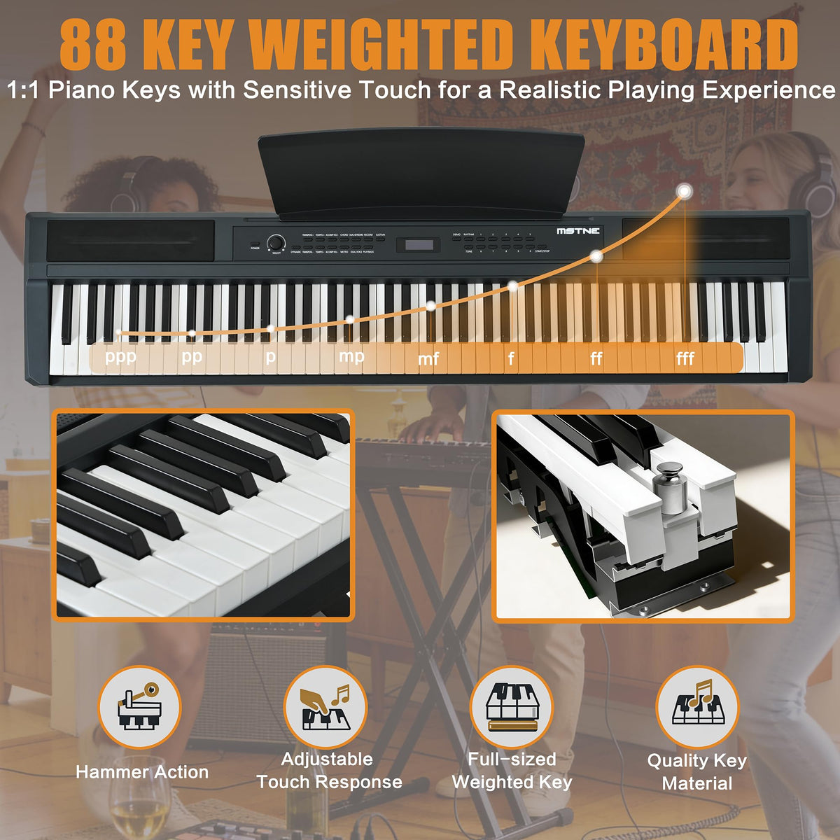 88 Key Weighted Hammer Action Digital Piano with Stand and 3 Pedal Unit M458