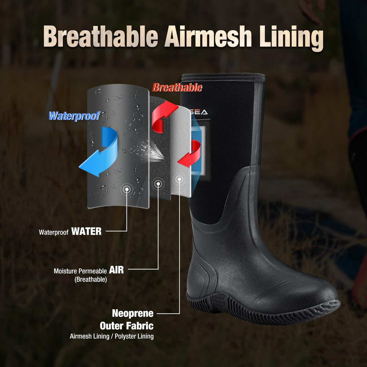 Women's Waterproof Insulated Neoprene Rubber Rain Boots T36469