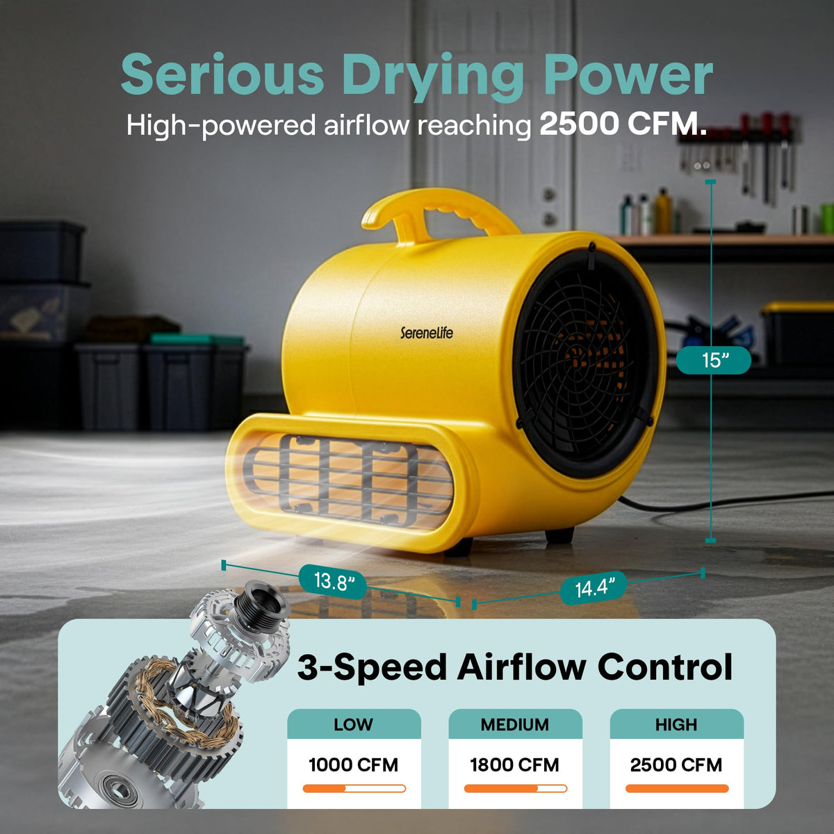 2500 CFM 3-Speed Portable Air Mover Blower Fan R44048