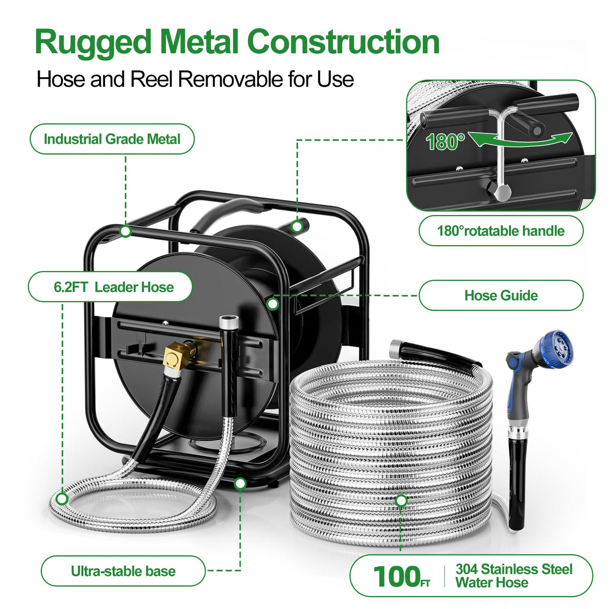 Garden Hose Reel With 100Ft Metal Water Pipe X843
