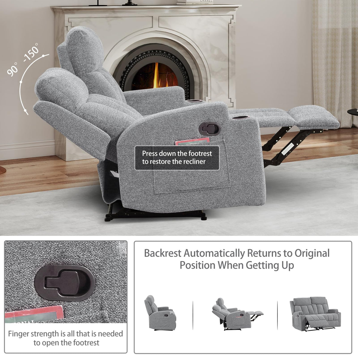 Soft Fabric 2 Seat Recliner Sofa with Cup Holders A239