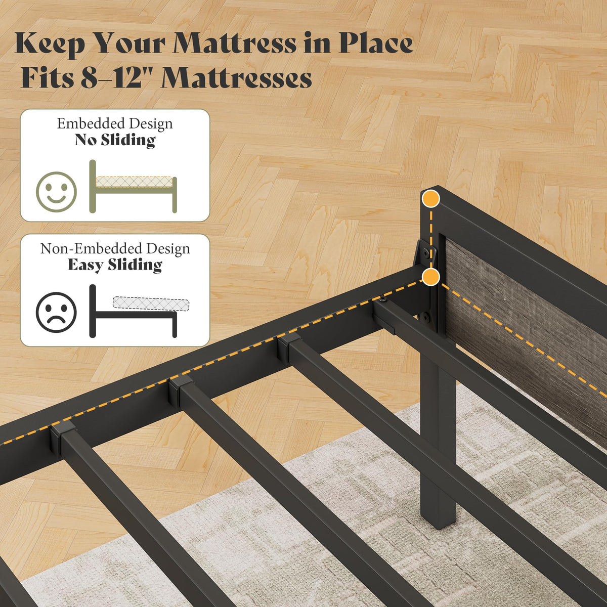 Full Size Metal Bed Frame with Charging Station U345