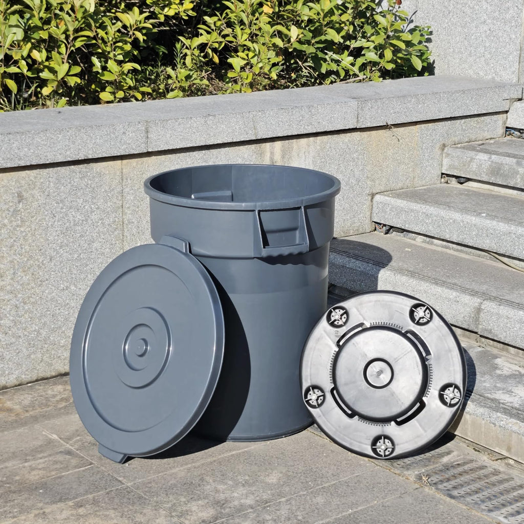32 Gallon Grey Outdoor Trash Can with Lid and Wheels V331