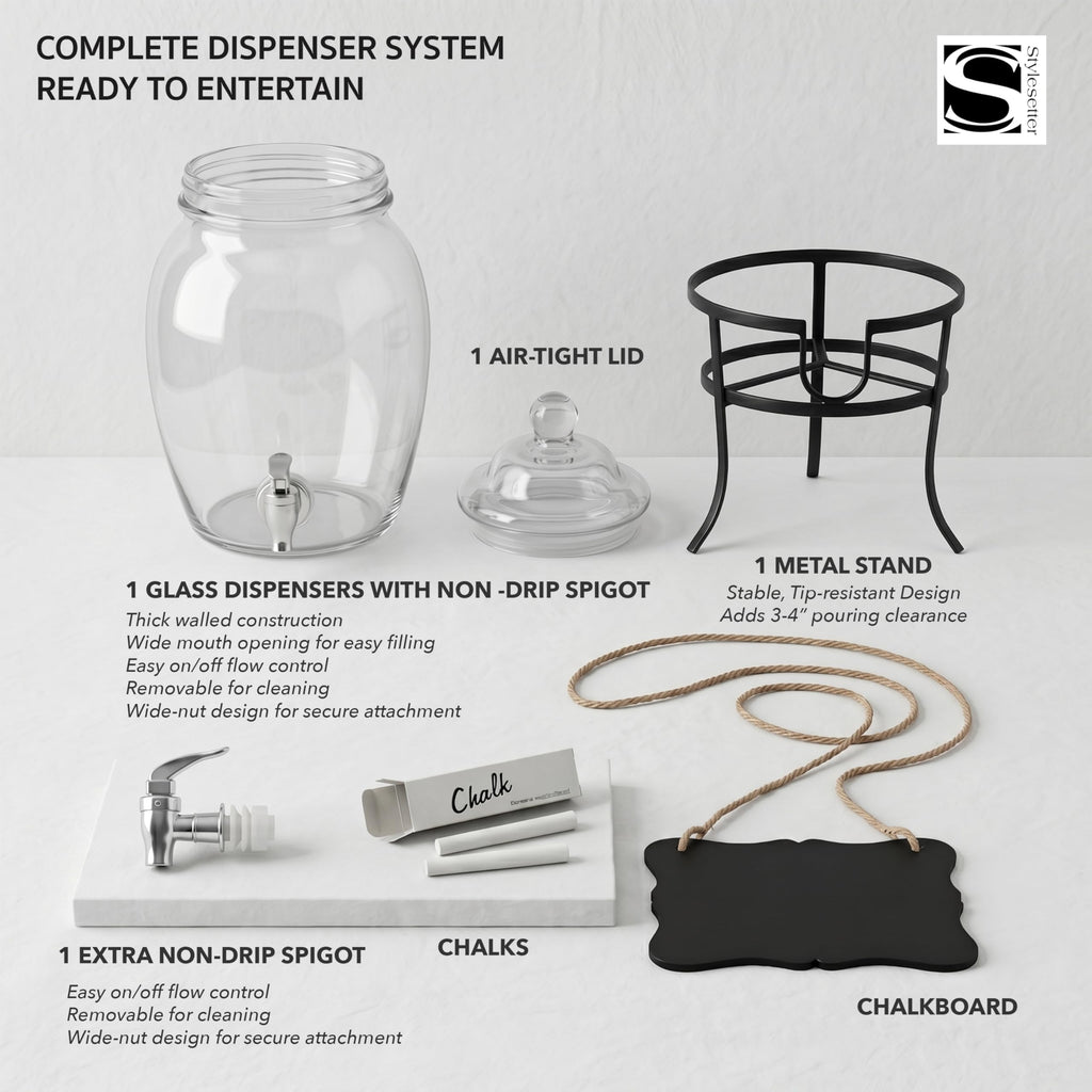 Glass Beverage Dispenser with Metal Stand 2 Gal N7259