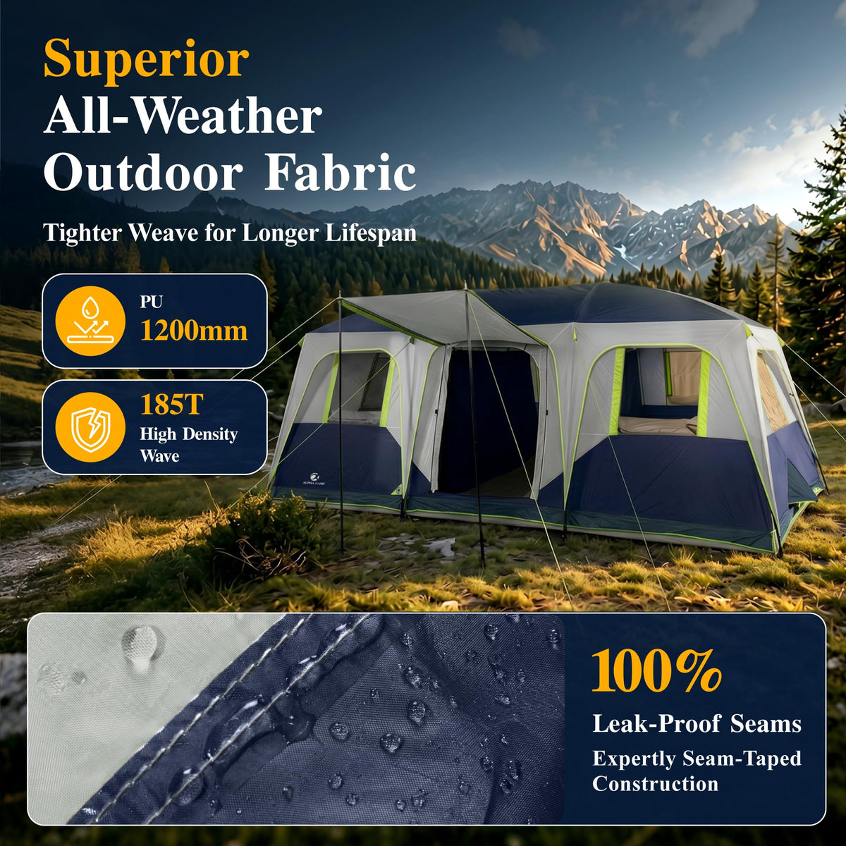 12 Person 3 Room Camping Tent with Rainfly M386