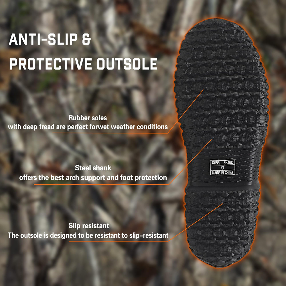 Black Waterproof Insulated Rubber Boots with Steel Shank K1075