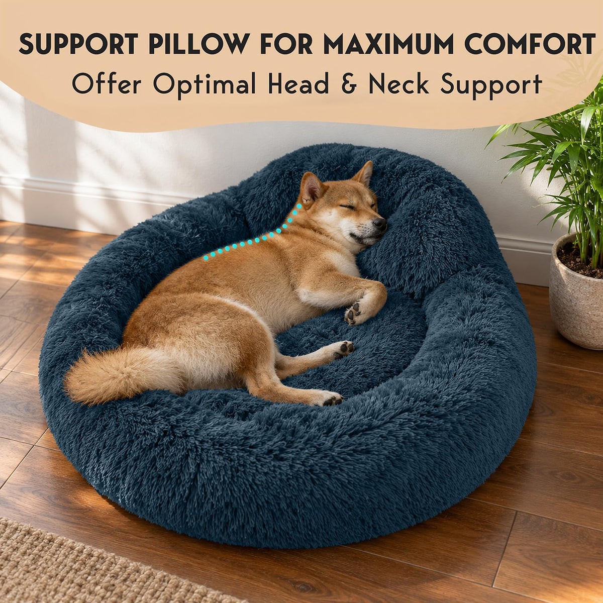 Medium Size Washable Anti-Slip Fluffy Plush Round Dog Bed O1229