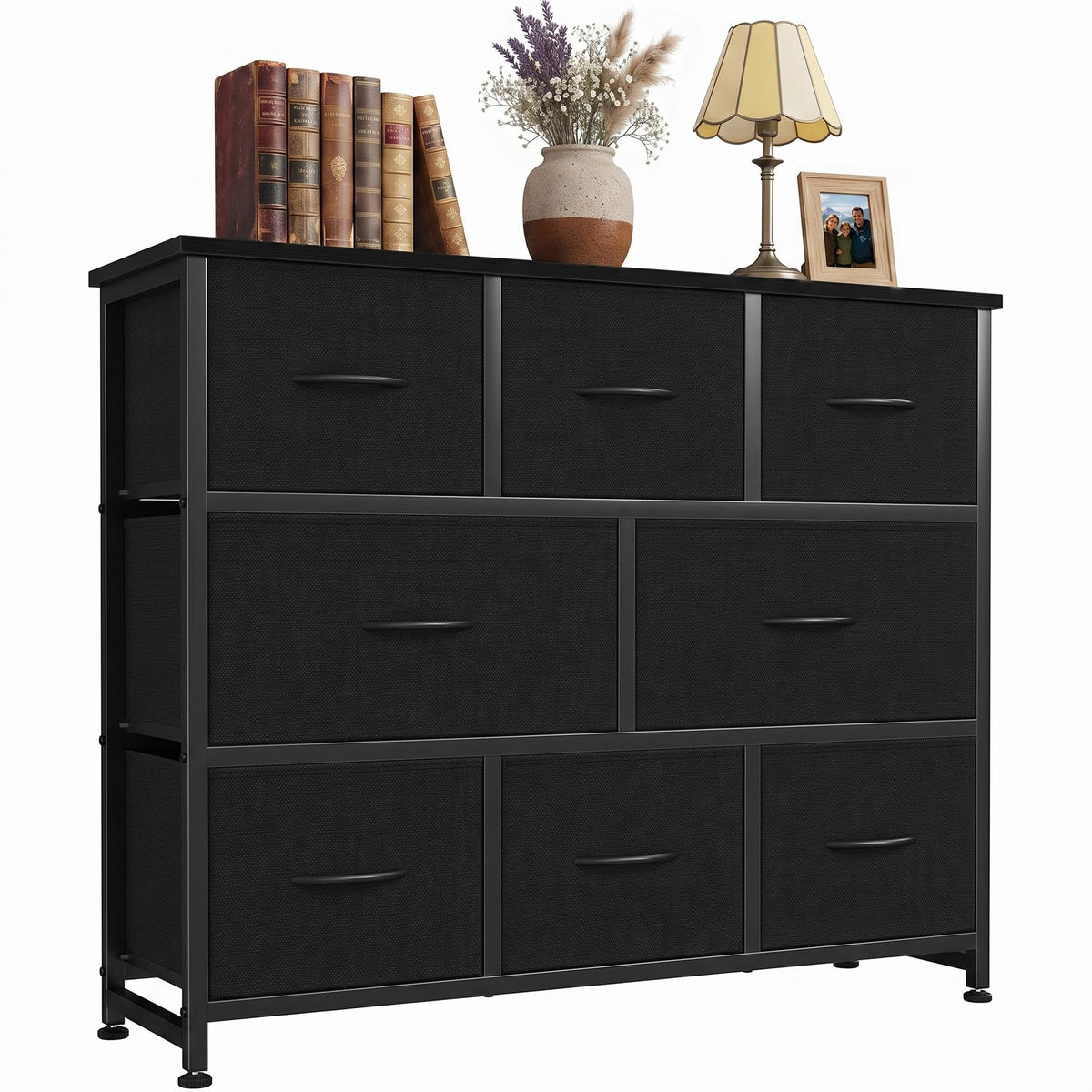 8 Drawer Fabric Dresser with Wood Top M11379
