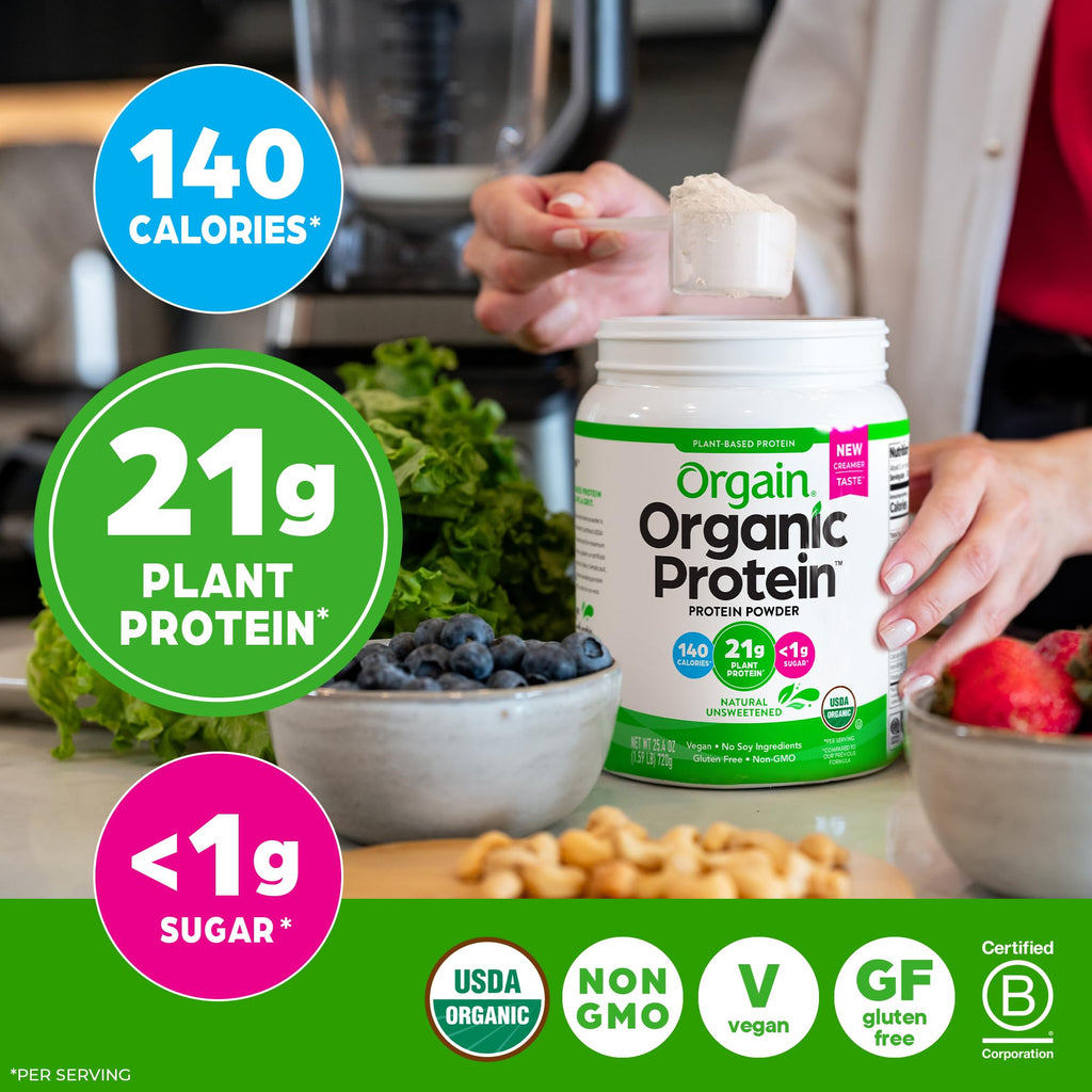 Organic Vegan Protein Powder, Natural Unsweetened, 1.59 lb T4749