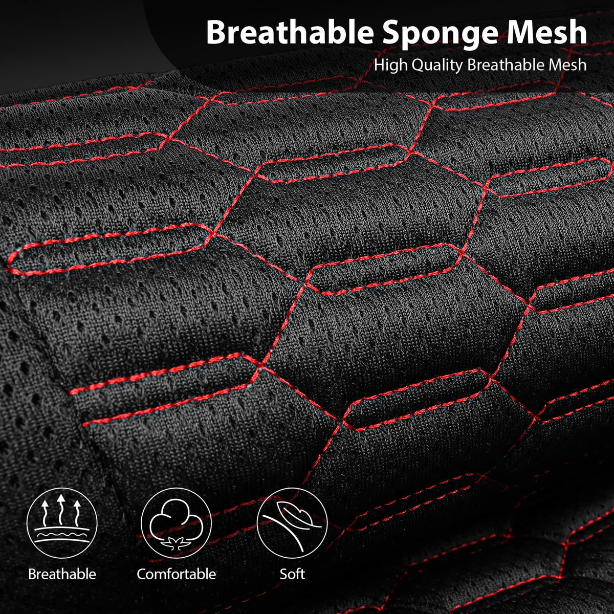 3D Foam Mesh Faux Leather Car Seat Covers Full Set, Black and Red O146950
