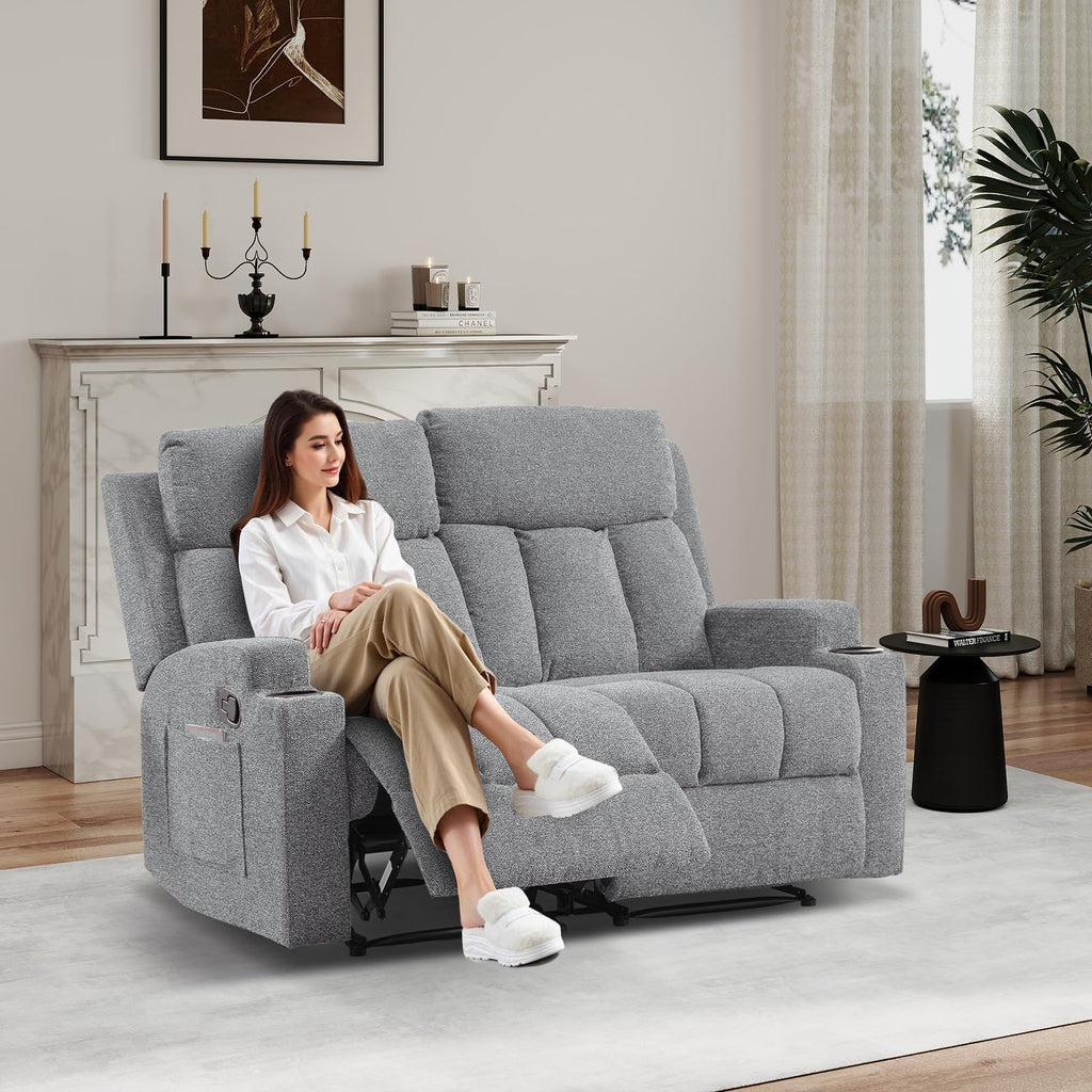 Soft Fabric 2 Seat Recliner Sofa with Cup Holders A239