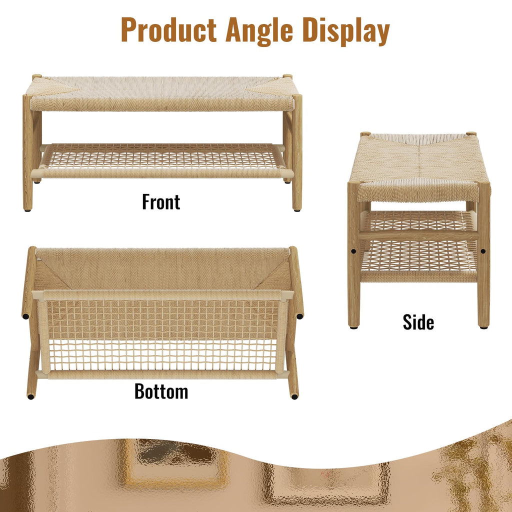 Indoor Entryway Bench with Storage Rack and Rubber Wood Legs D28794