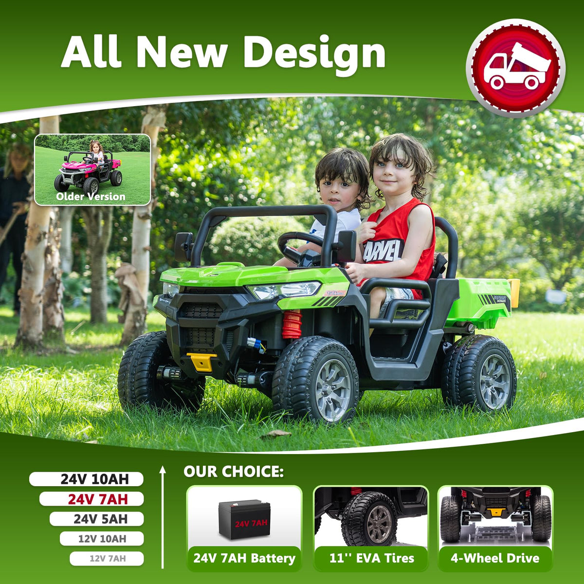 24V 2 Seater Electric Car with Dump Bed L401