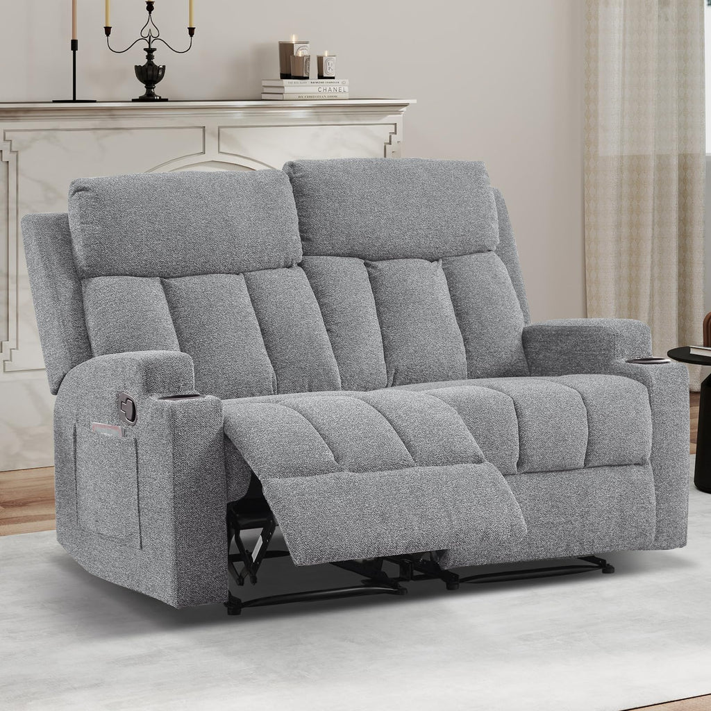 Soft Fabric 2 Seat Recliner Sofa with Cup Holders A239