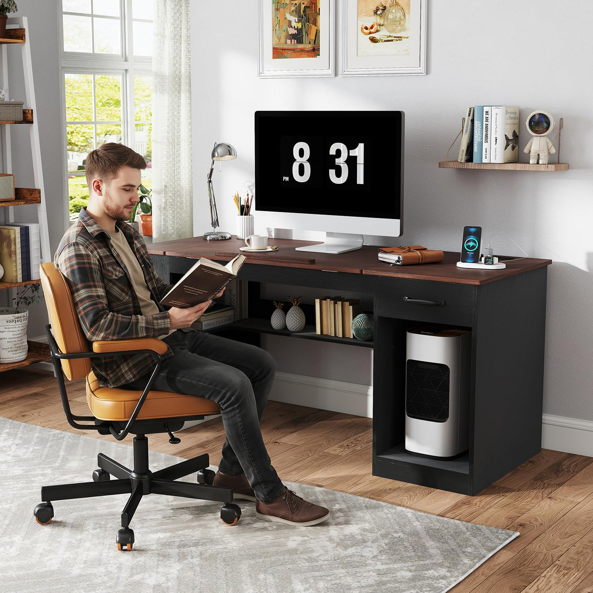 55.1" Black Drafting Table F488617