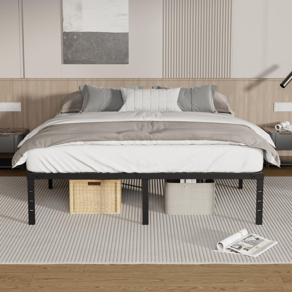 18 Inch Queen Size Metal Platform Bed Frame with Underbed Storage S782319