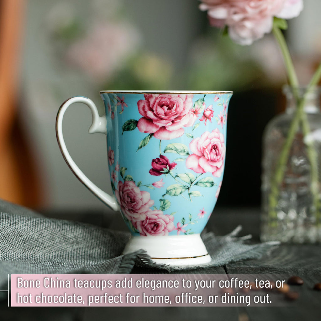 12 oz Set of 6 Floral Porcelain Coffee Mugs C880