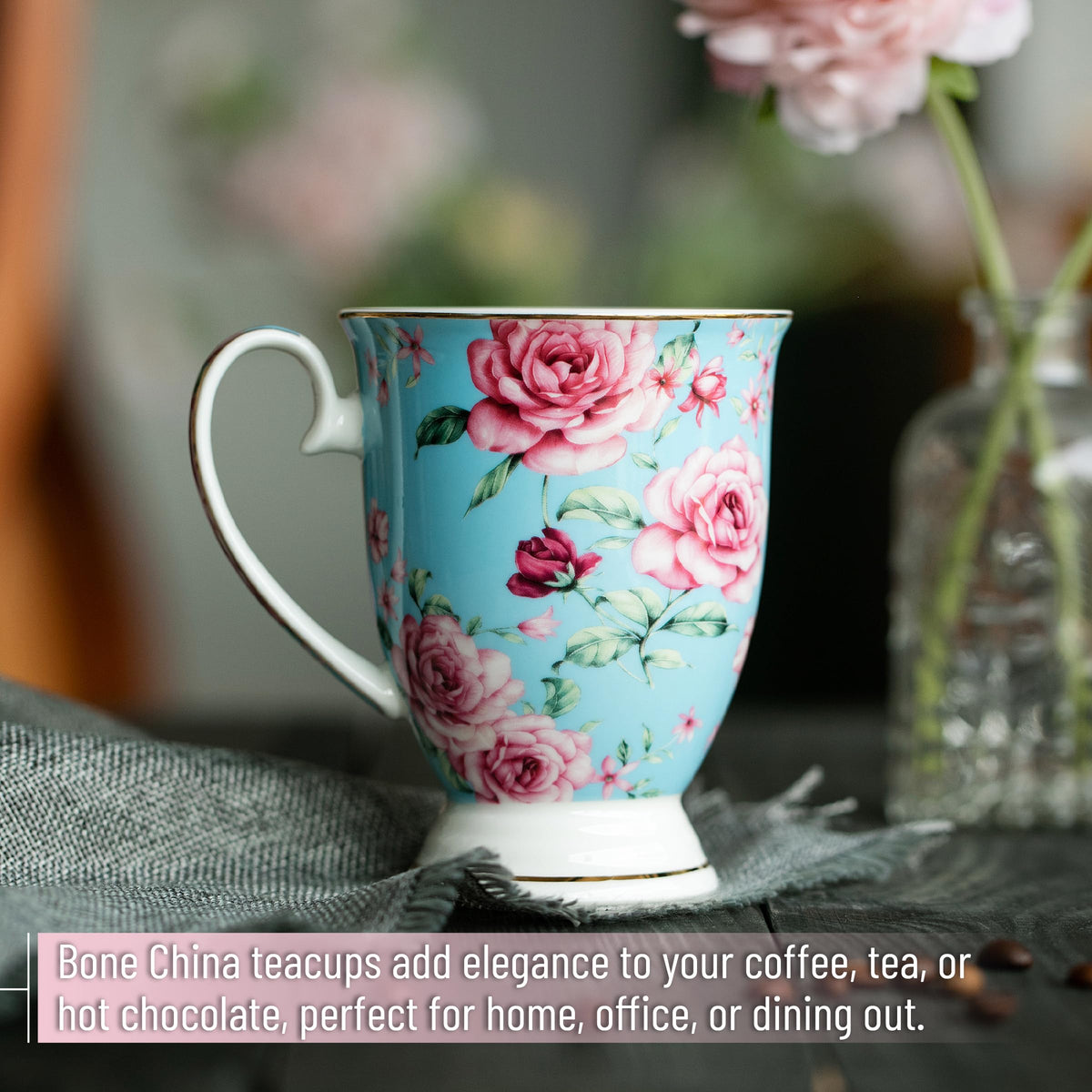 12 oz Set of 6 Floral Porcelain Coffee Mugs C880