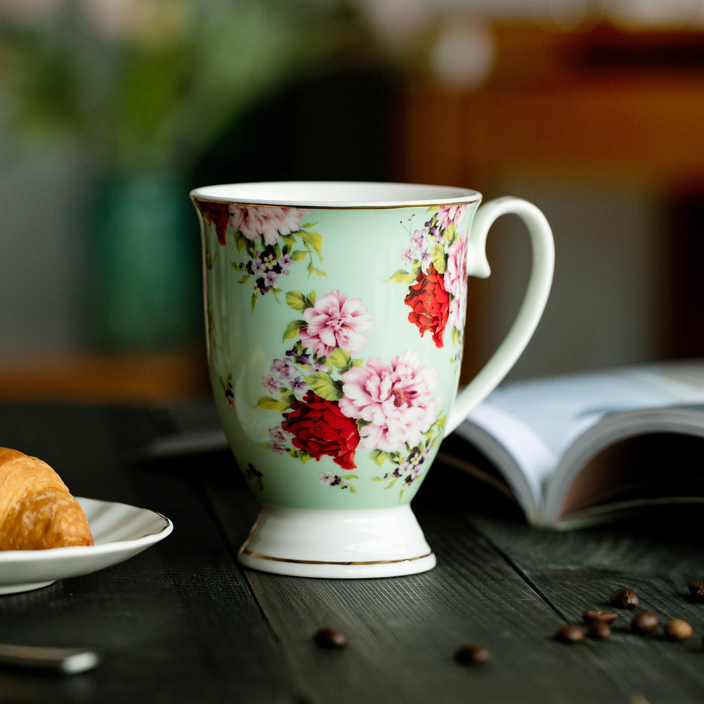 12 oz Set of 6 Floral Porcelain Coffee Mugs C880