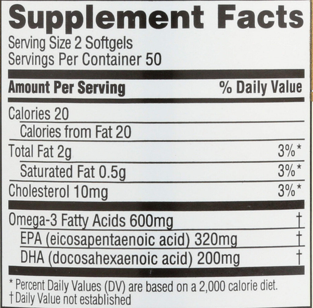 Fish Oil Omega-3 1000 mg 100 Count Softgels O84899