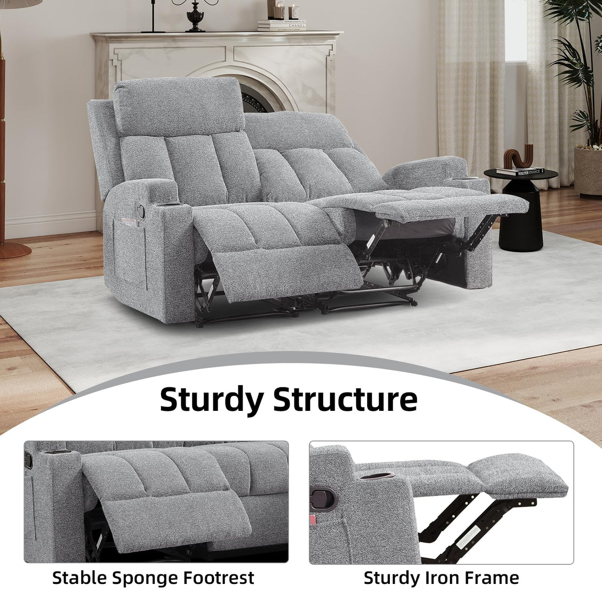 Soft Fabric 2 Seat Recliner Sofa with Cup Holders A239