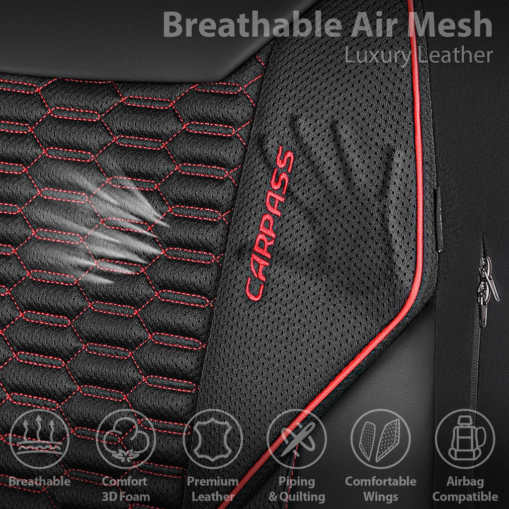 3D Foam Mesh Faux Leather Car Seat Covers Full Set, Black and Red O146950