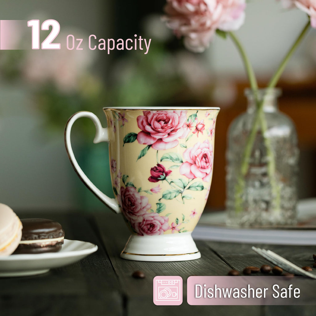 12 oz Set of 6 Floral Porcelain Coffee Mugs C880