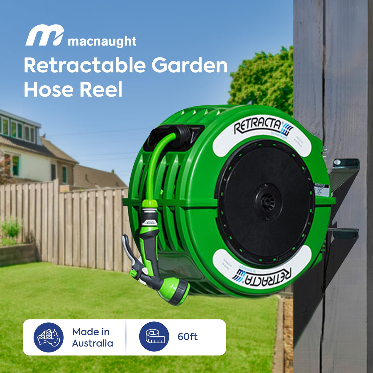60 Ft Heavy Duty Retractable Garden Hose Reel with Swivel Bracket S127962