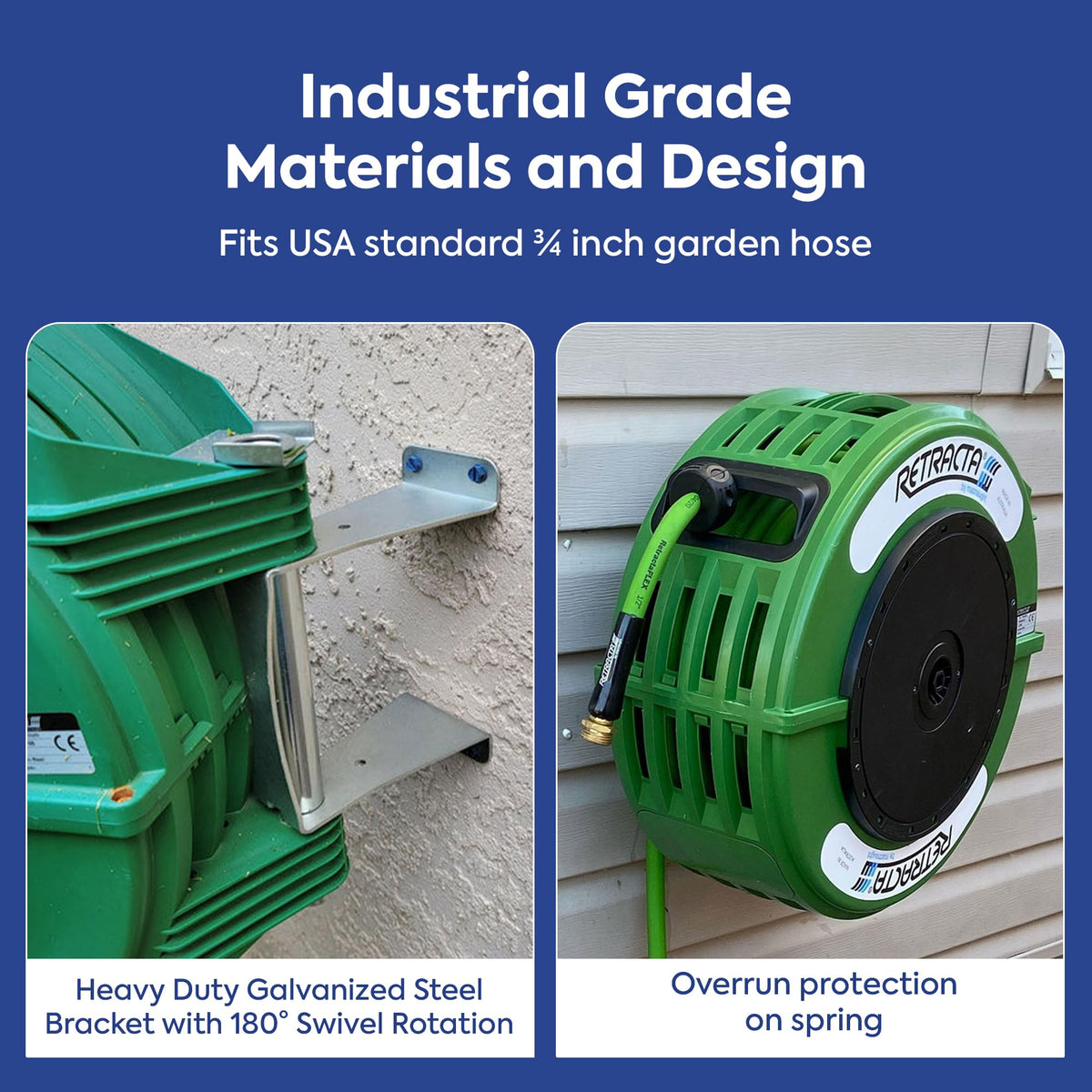 60 Ft Heavy Duty Retractable Garden Hose Reel with Swivel Bracket S127962