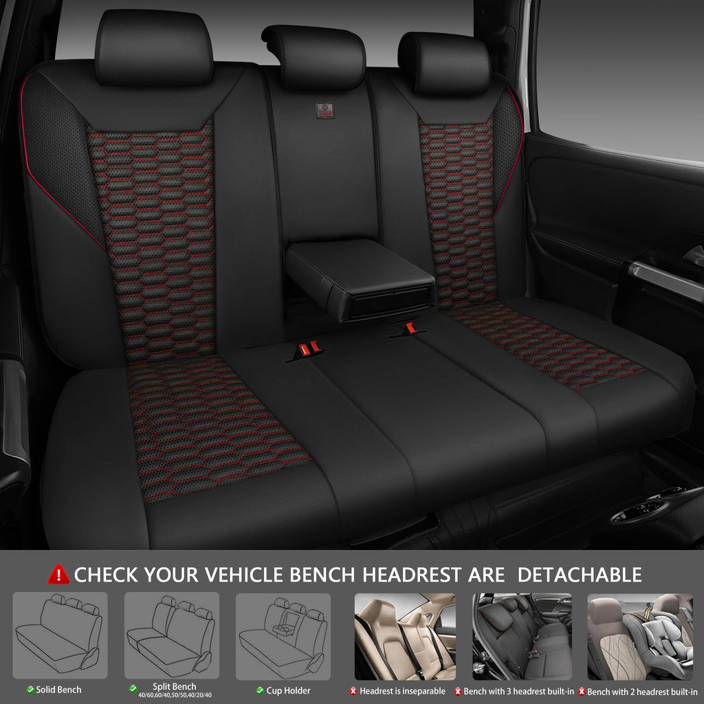 3D Foam Mesh Faux Leather Car Seat Covers Full Set, Black and Red O146950