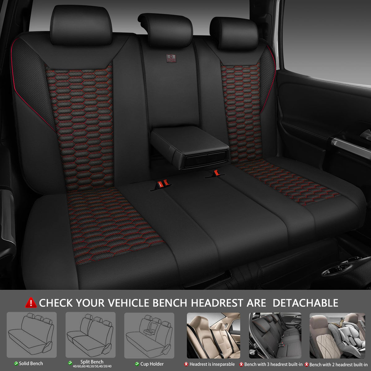 3D Foam Mesh Faux Leather Car Seat Covers Full Set, Black and Red O146950